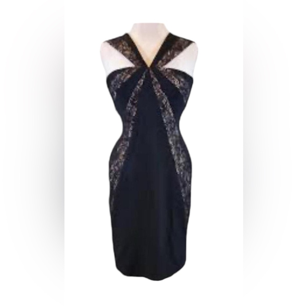 Adrianna Papell Formal Dress Black & Tan Lace‎ Blocked Black Size 14 NWT/NEW